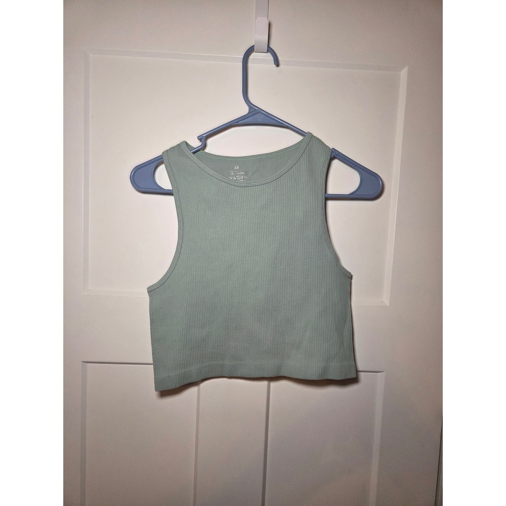 Sage Green Ribbed Racerback Crop Top Sleeveless Knit Tank large